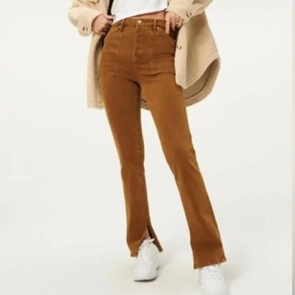 Good American Good Boy Carpenter Flare Corduroy High-Waisted Bronze Jeans 10 - Picture 1 of 16